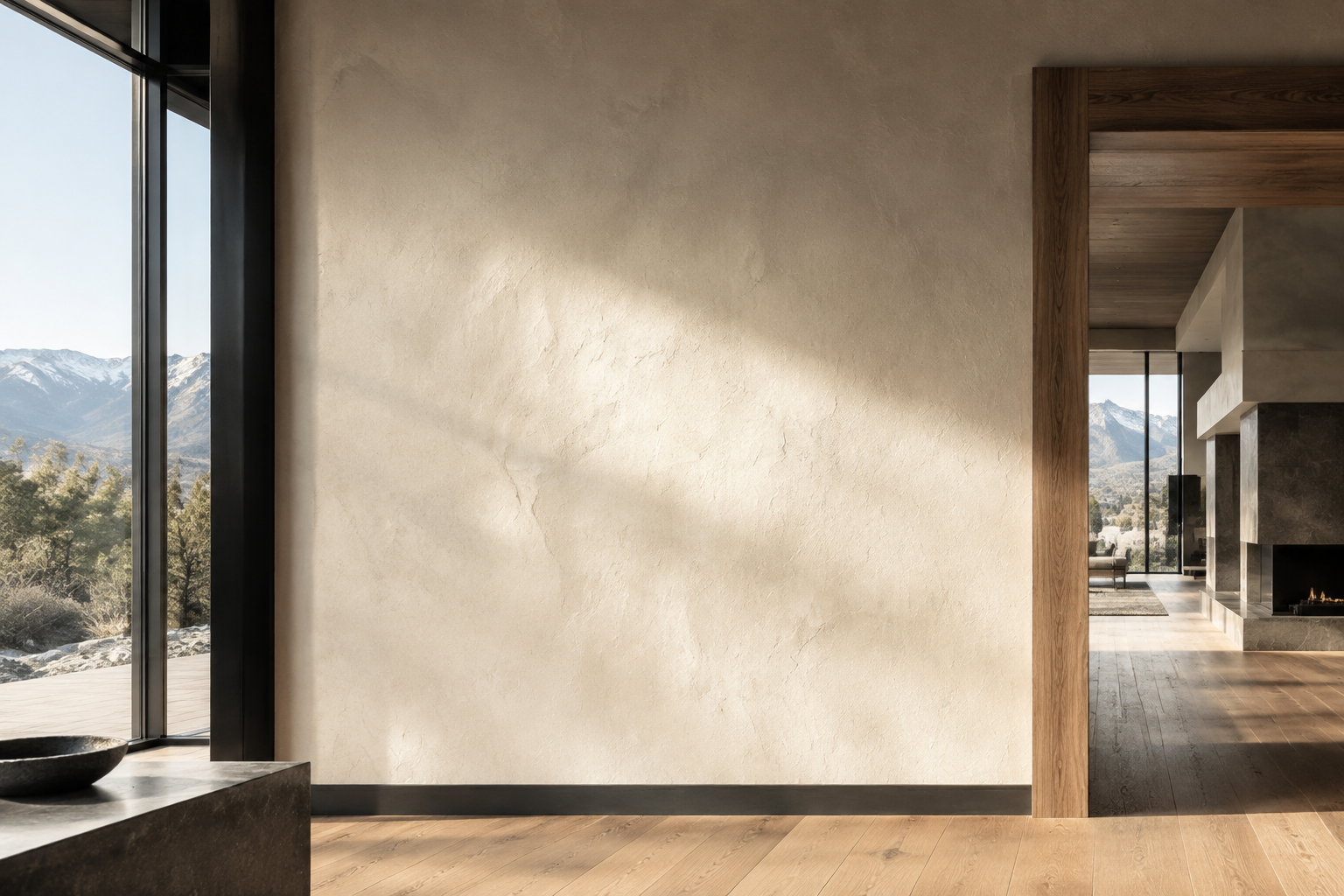 Illustrative Venetian plaster and oak interior